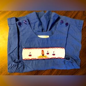 Sir John Boys Smocked Overalls with Lighthouse and Sailboats sz- 9 months